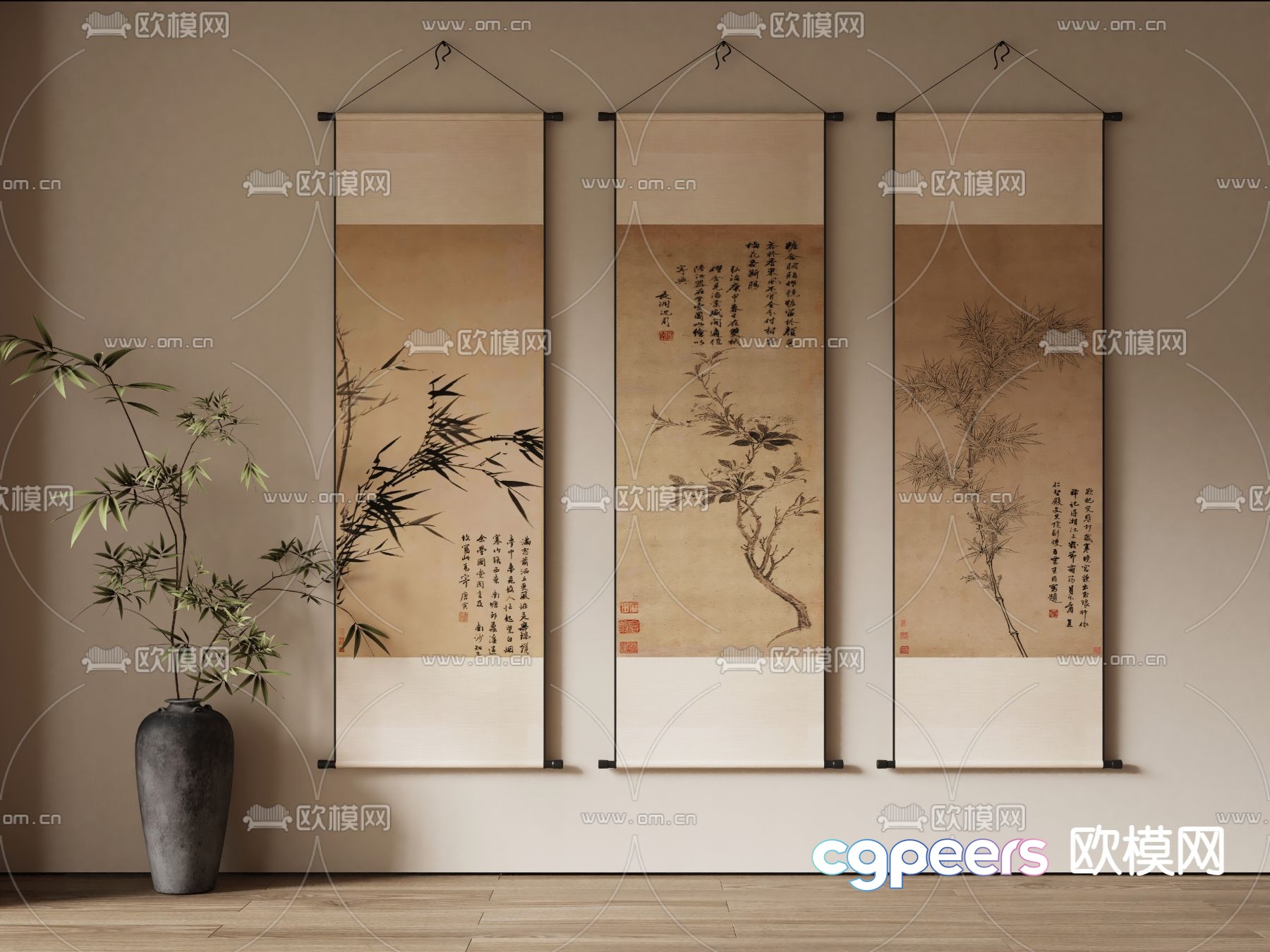 New Chinese style decorative paintings scroll drawings 3D model New Chinese style decorative paintings scroll drawings 3D model