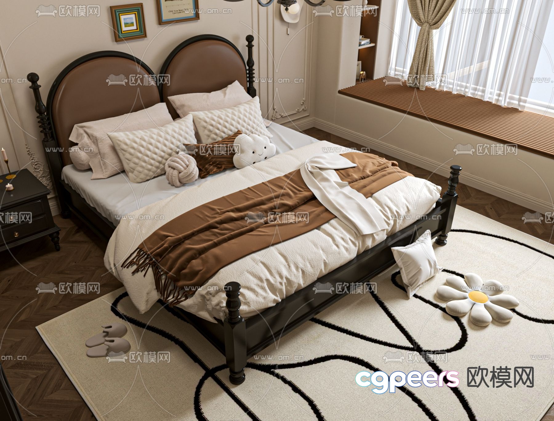 Medieval style double bed 3d model Medieval style double bed 3d model