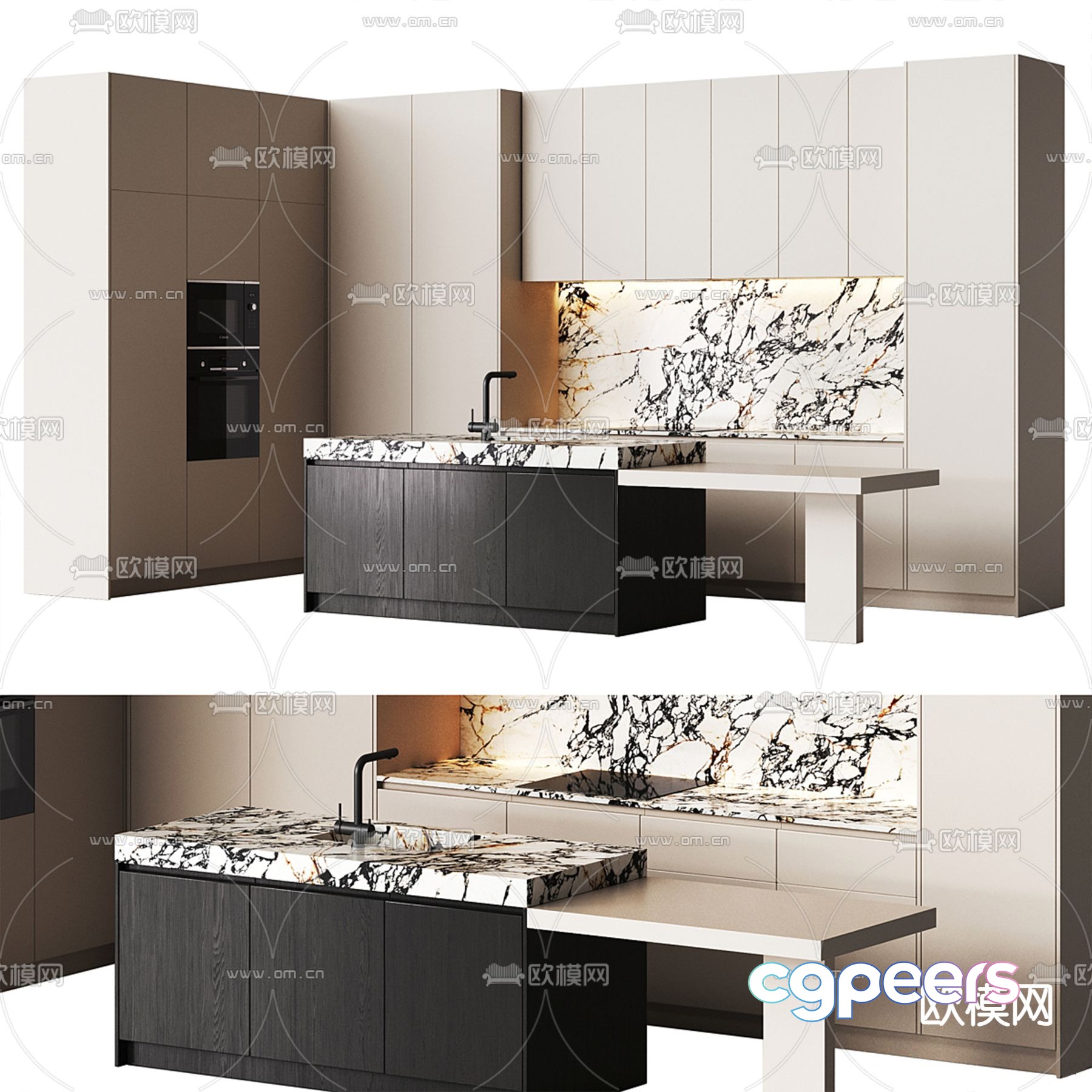 modern kitchen cabinets island 3d model