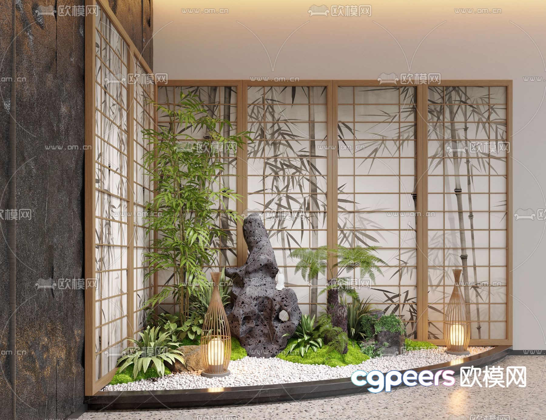 Indoor landscape bamboo leaf screen 3d model Indoor landscape bamboo leaf screen 3d model