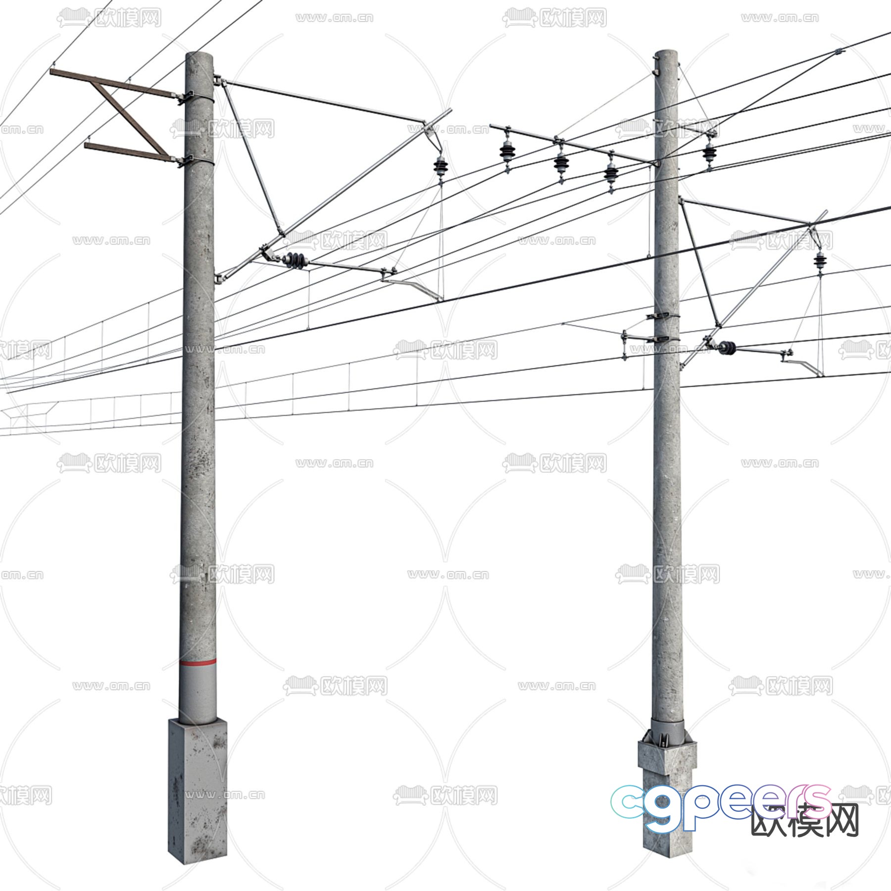 Telephone pole, high voltage line, transformer 3d model