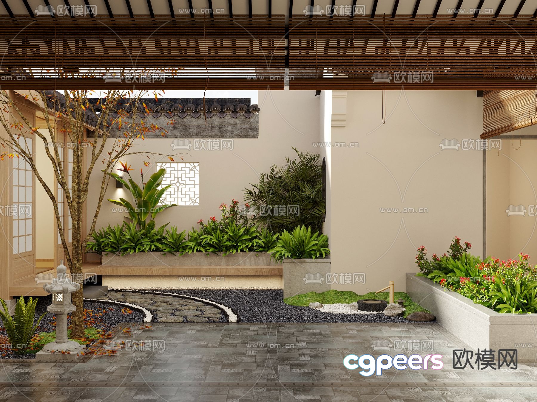 Courtyard landscape villa courtyard 3D model Courtyard landscape villa courtyard 3D model