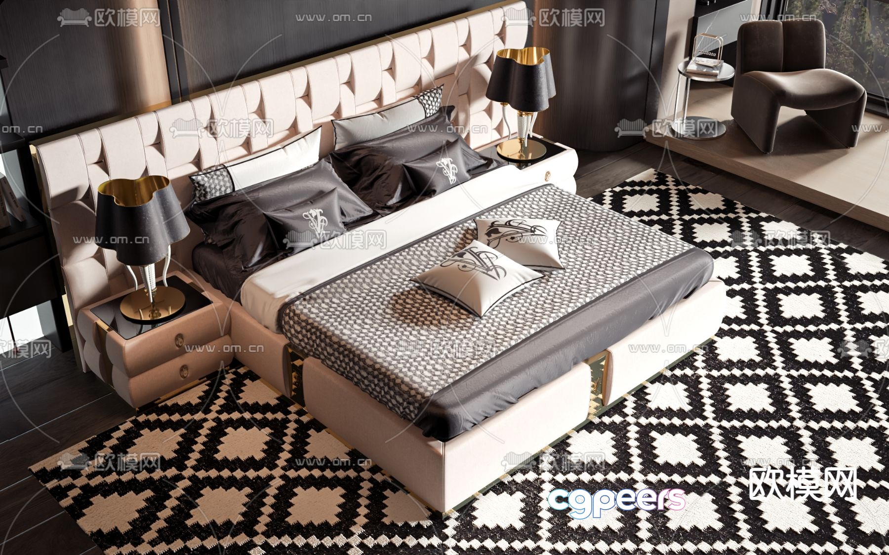Modern double bed 3d model Modern double bed 3d model