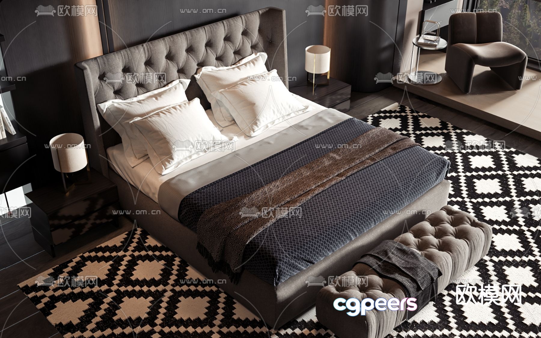 Modern double bed 3d model Modern double bed 3d model