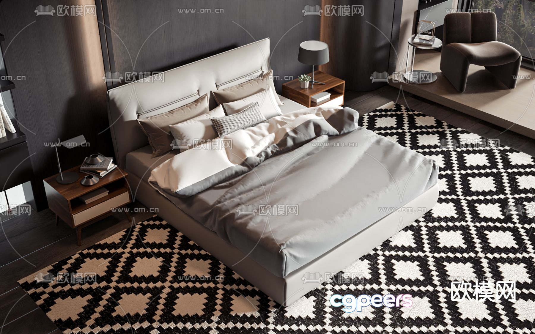 Leather double bed 3d model Leather double bed 3d model