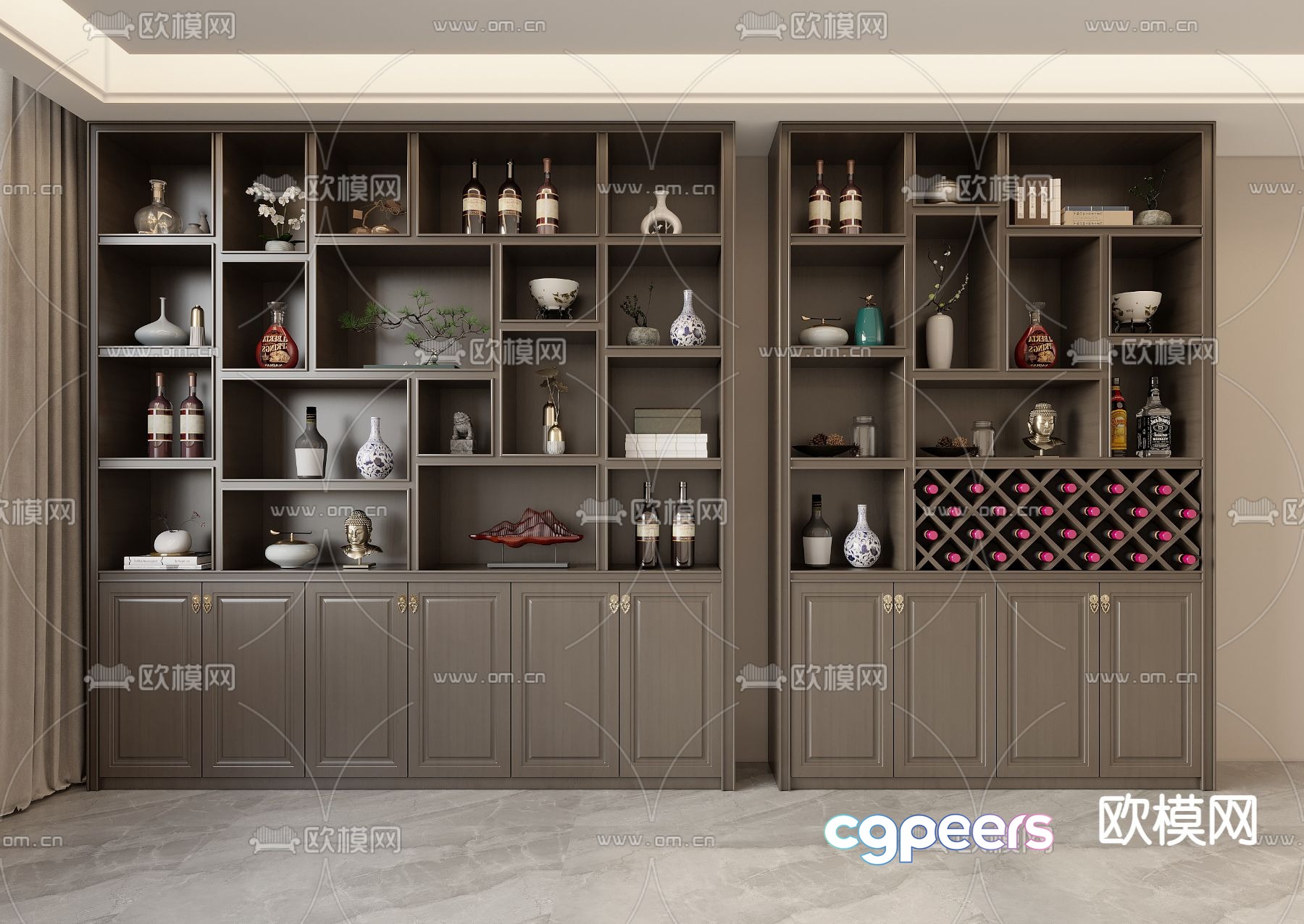 New Chinese wine cabinet 3D model New Chinese wine cabinet 3D model