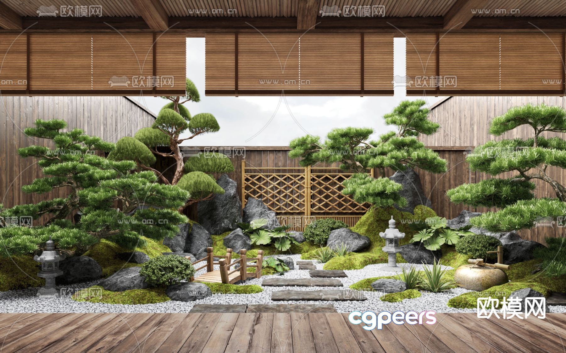 New Chinese style Zen patio courtyard landscape 3D model New Chinese style Zen patio courtyard landscape 3D model