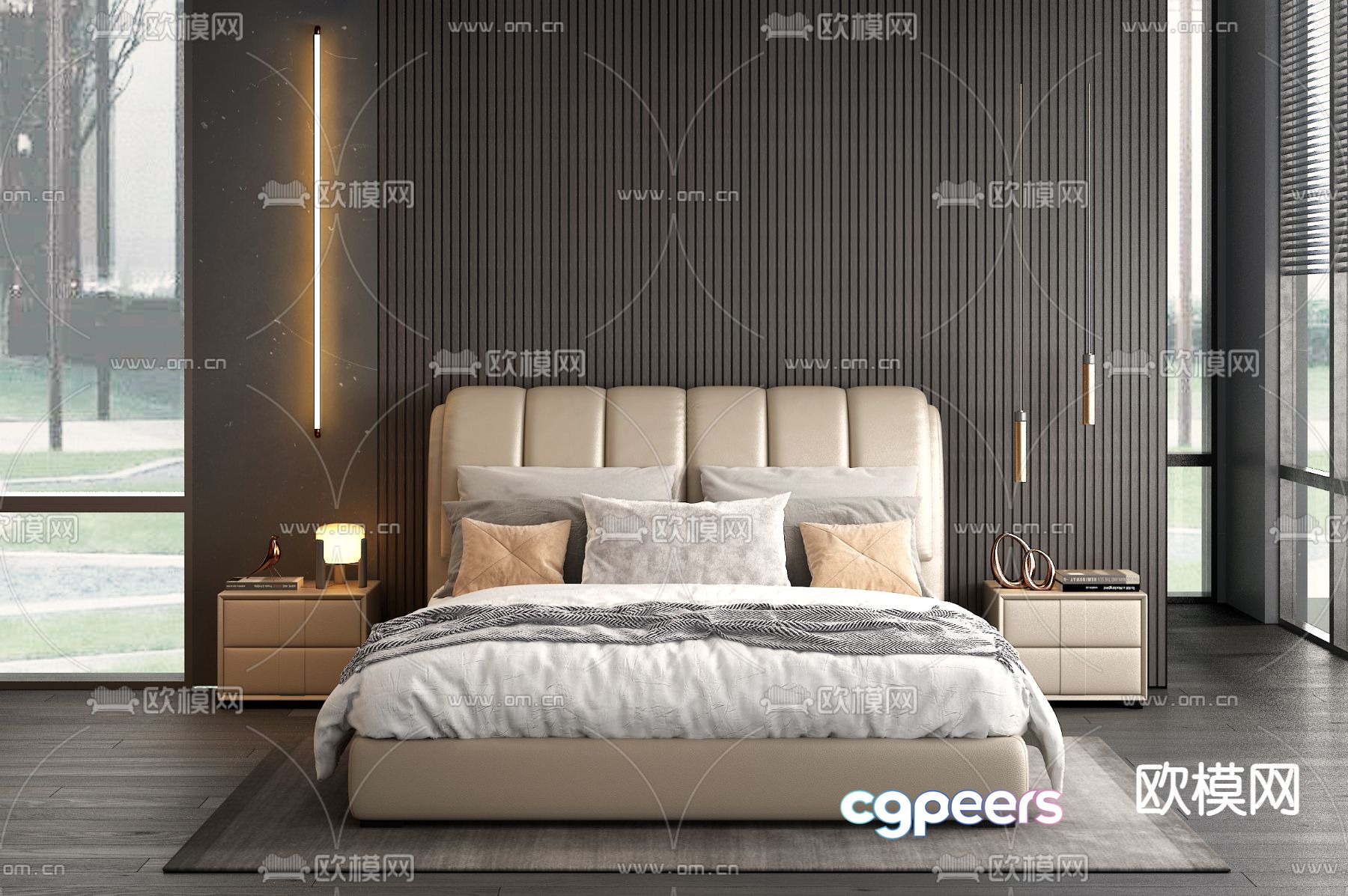 Leather double bed 3d model Leather double bed 3d model