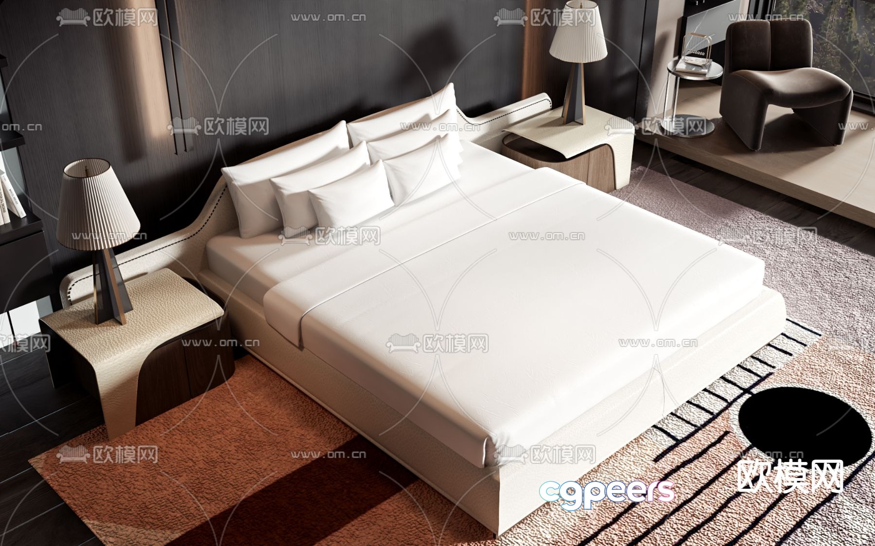 Modern double bed 3d model Modern double bed 3d model