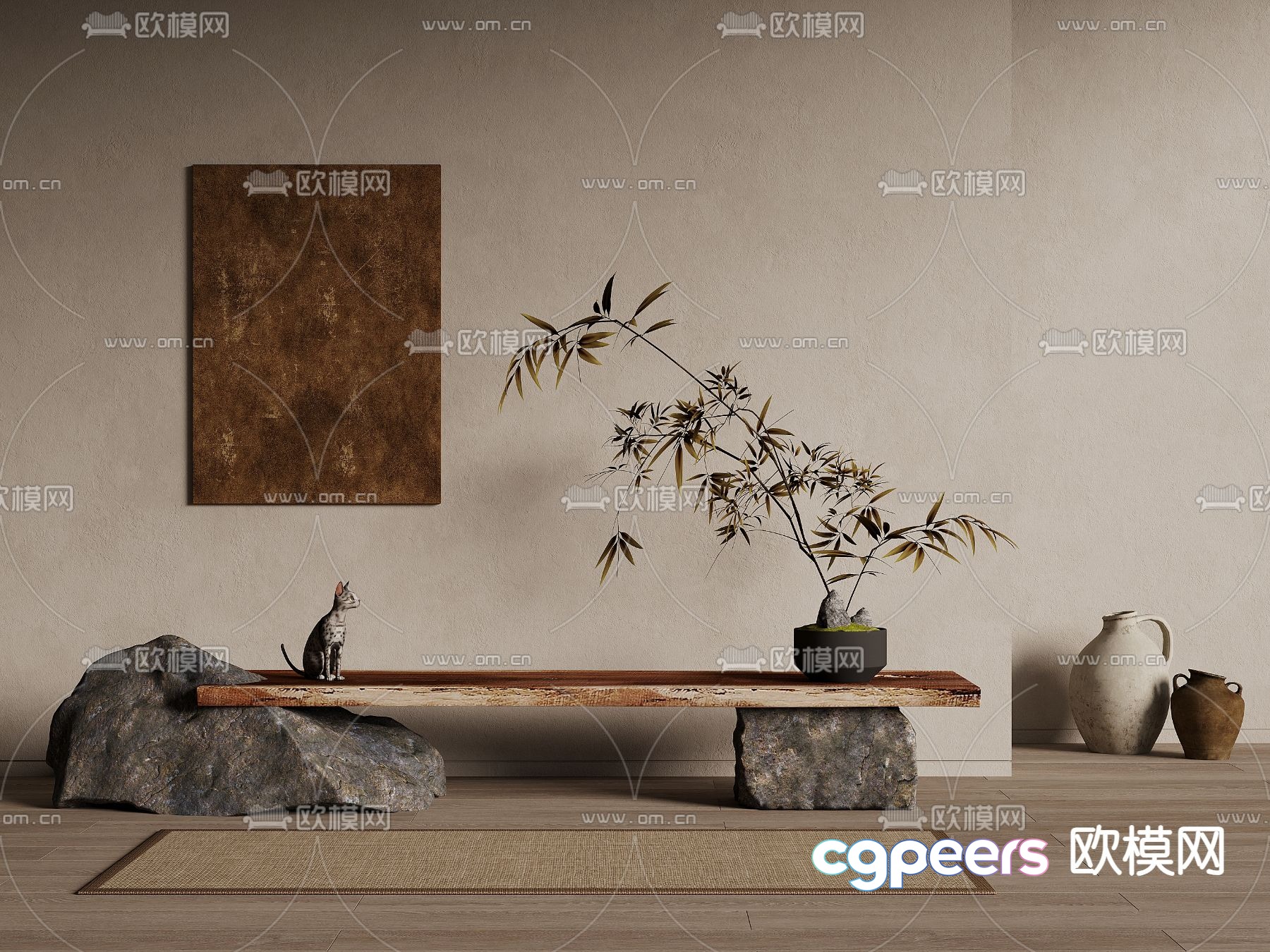 Wabi-sabi style stone stool bench 3d model Wabi-sabi style stone stool bench 3d model
