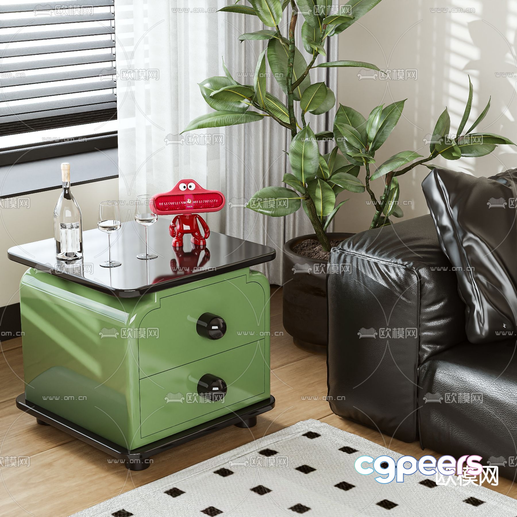 Modern bedside table side cabinet 3d model Modern bedside table side cabinet 3d model