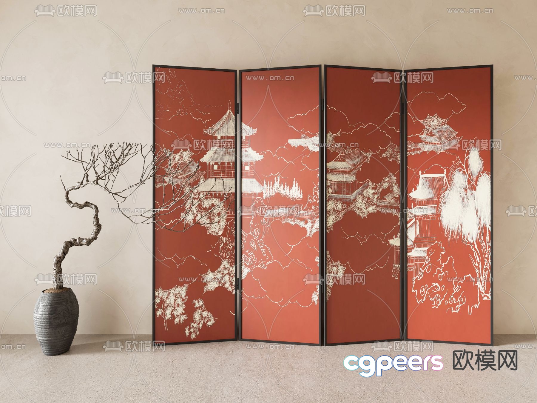 New Chinese style mural screen 3D model New Chinese style mural screen 3D model