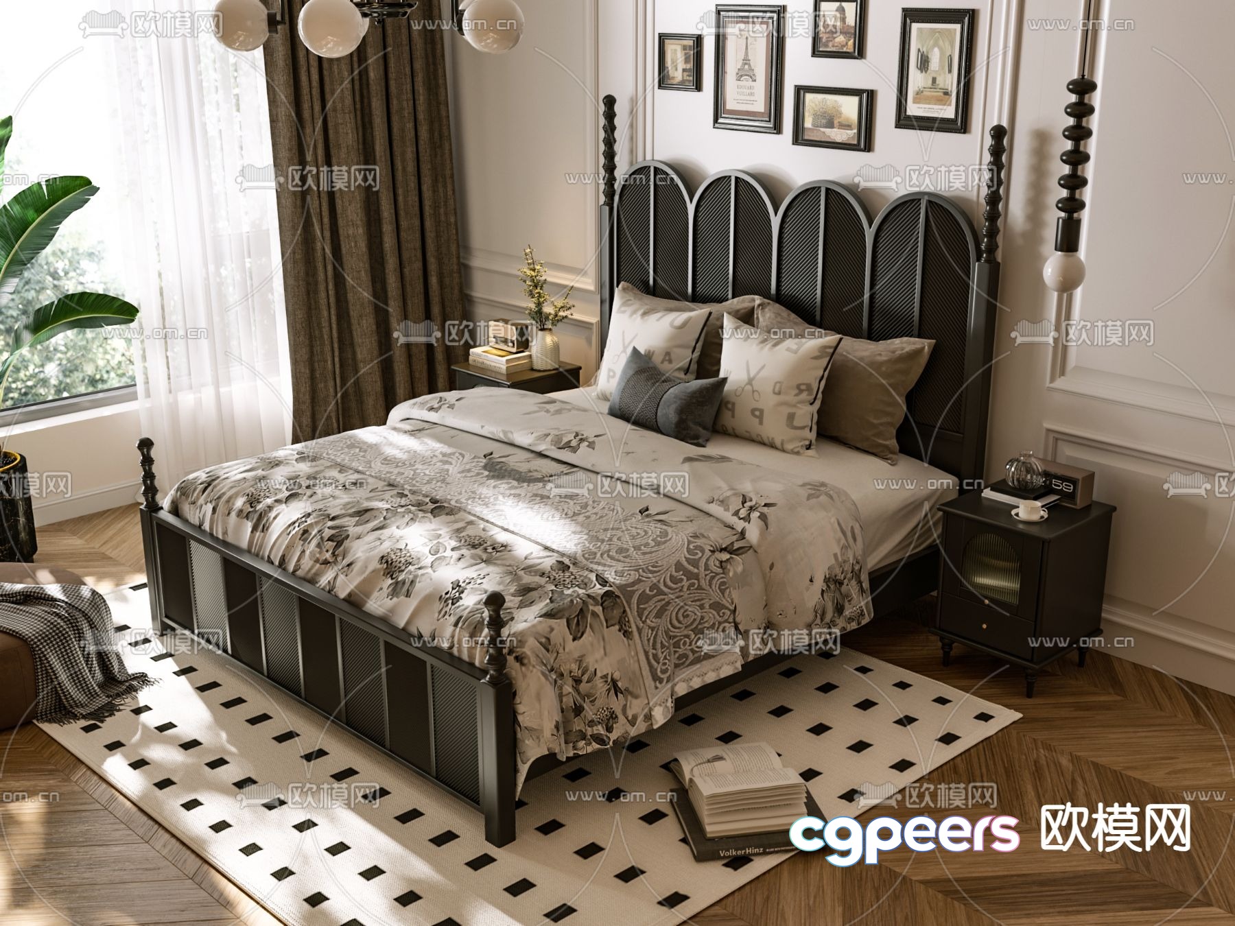 French double bed 3d model French double bed 3d model