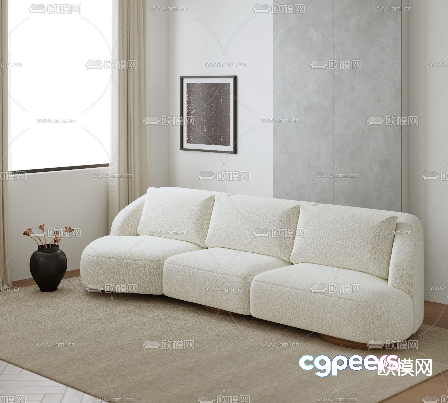 Artifort Cream Style Sofa Three-seat Sofa 3D Model Artifort Cream Style Sofa Three-seat Sofa 3D Model
