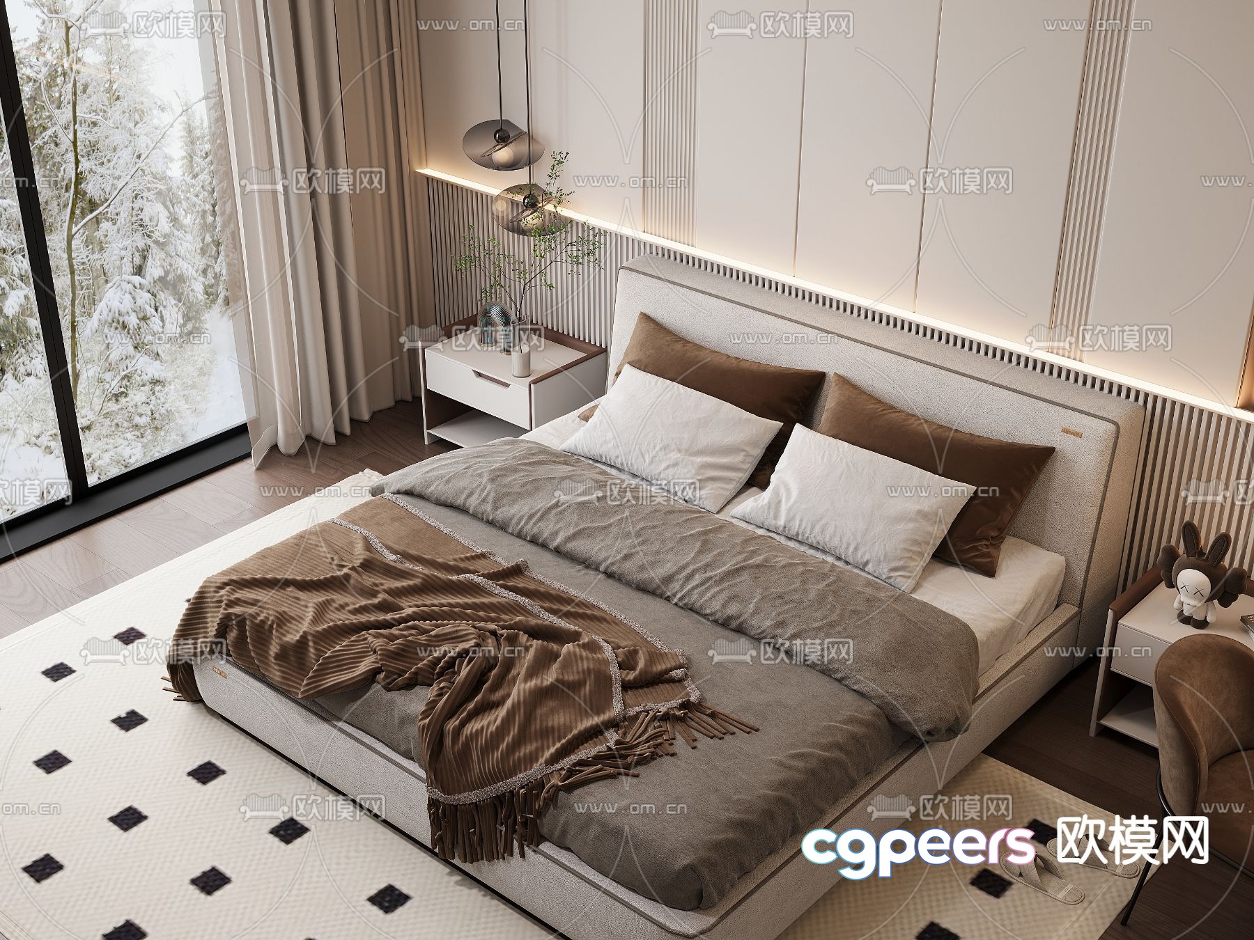Modern double bed 3d model Modern double bed 3d model