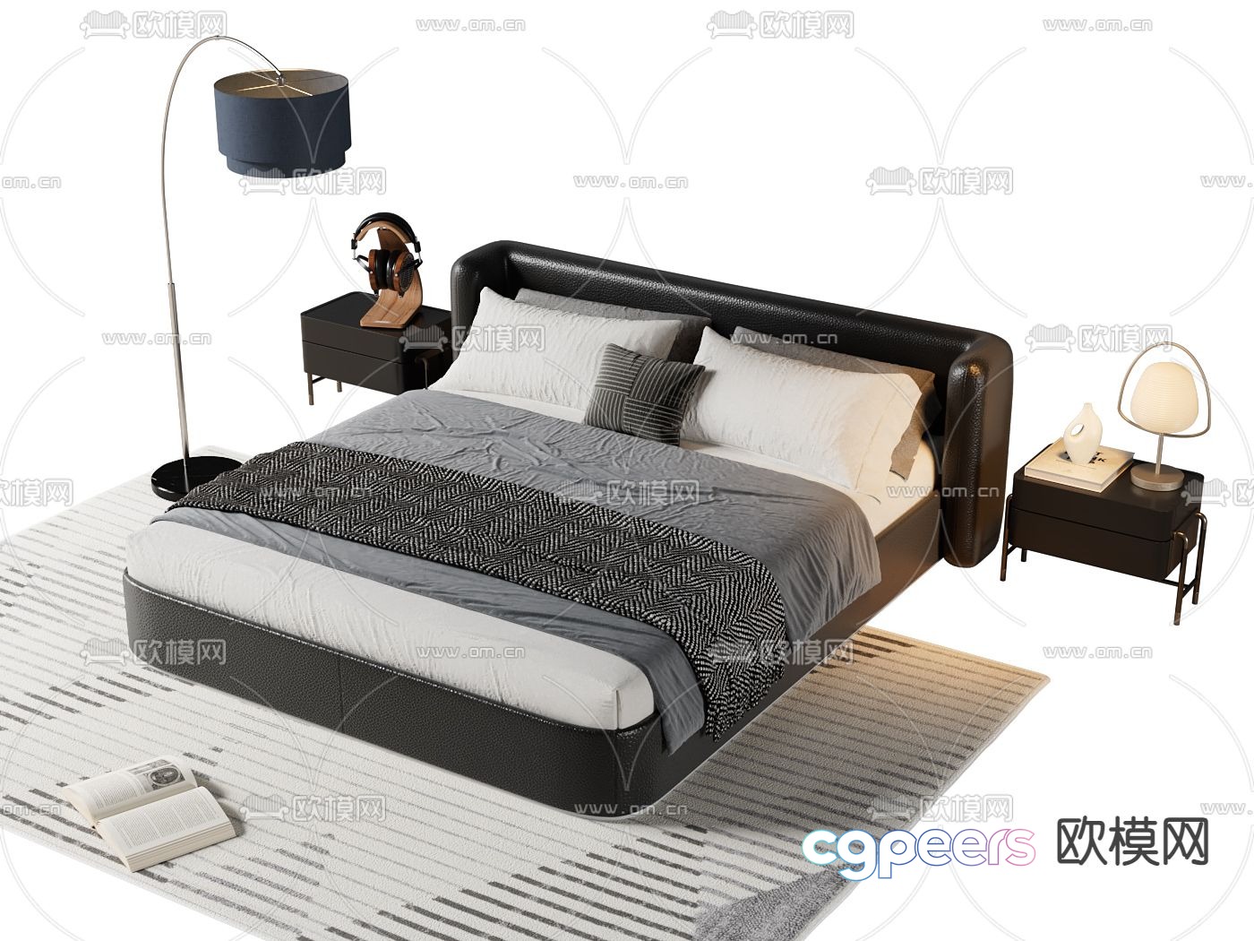 Leather double bed 3d model Leather double bed 3d model