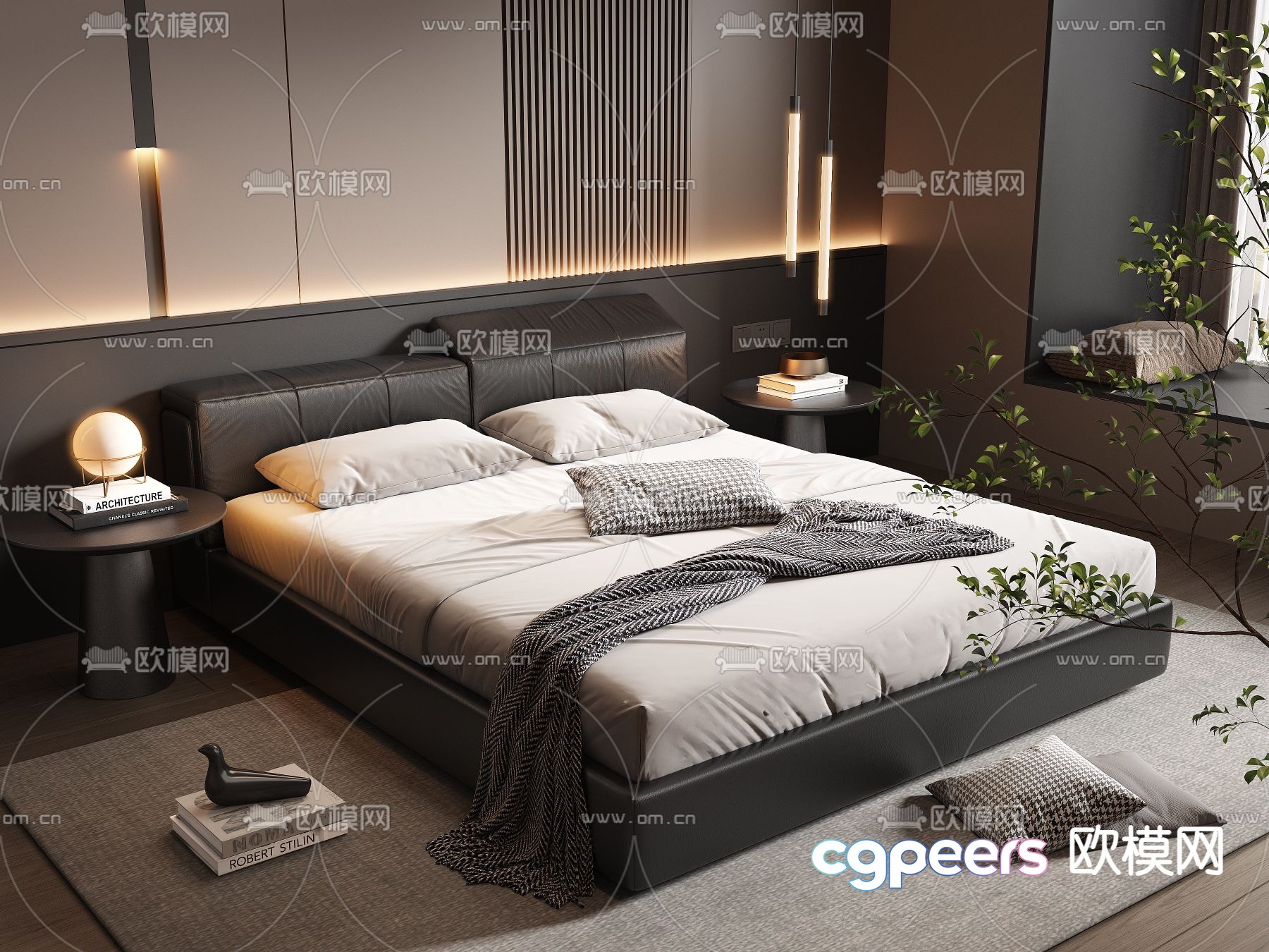 Leather double bed 3d model Leather double bed 3d model