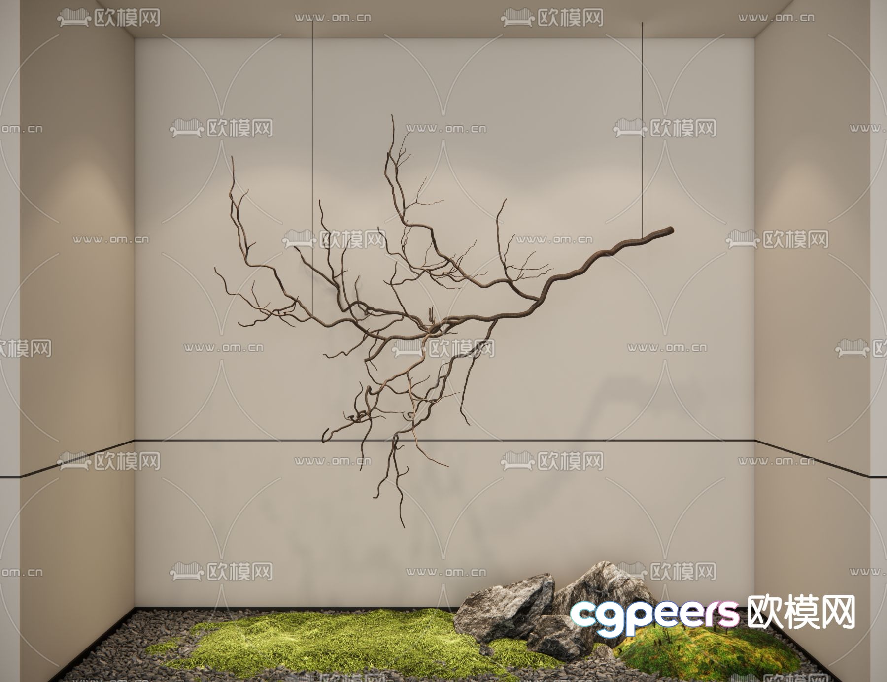 Indoor landscaping moss sketch hanging dead branches 3D model Indoor landscaping moss sketch hanging dead branches 3D model