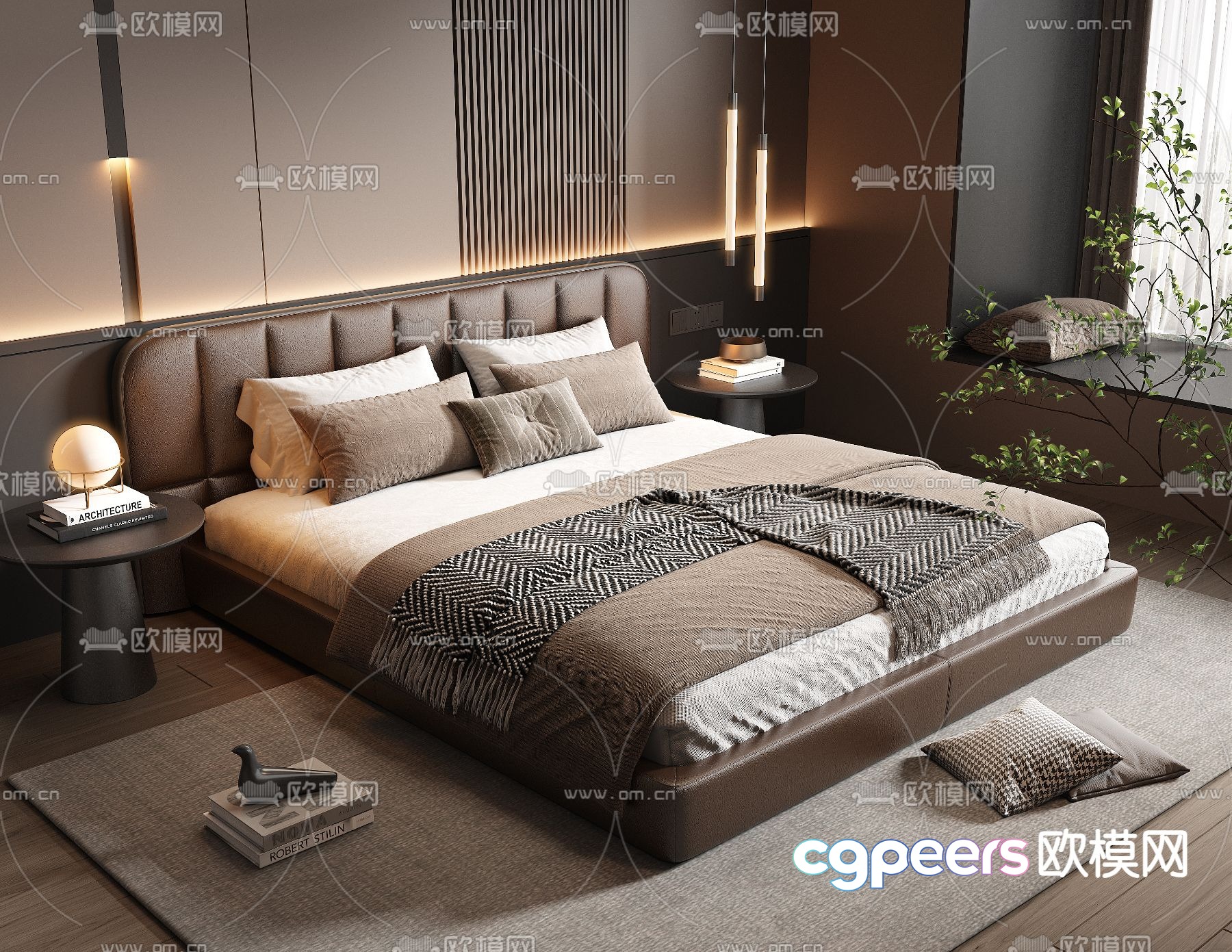 Leather double bed 3d model Leather double bed 3d model