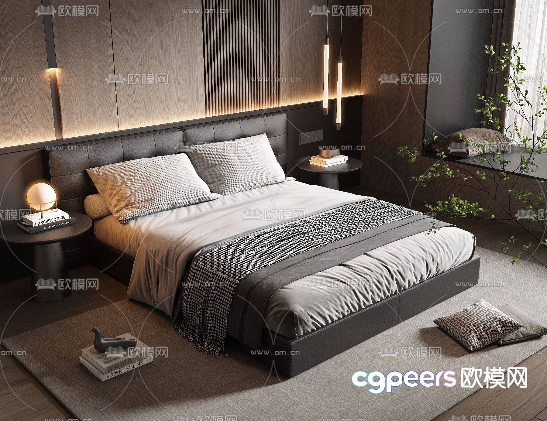 Leather double bed 3d model Leather double bed 3d model