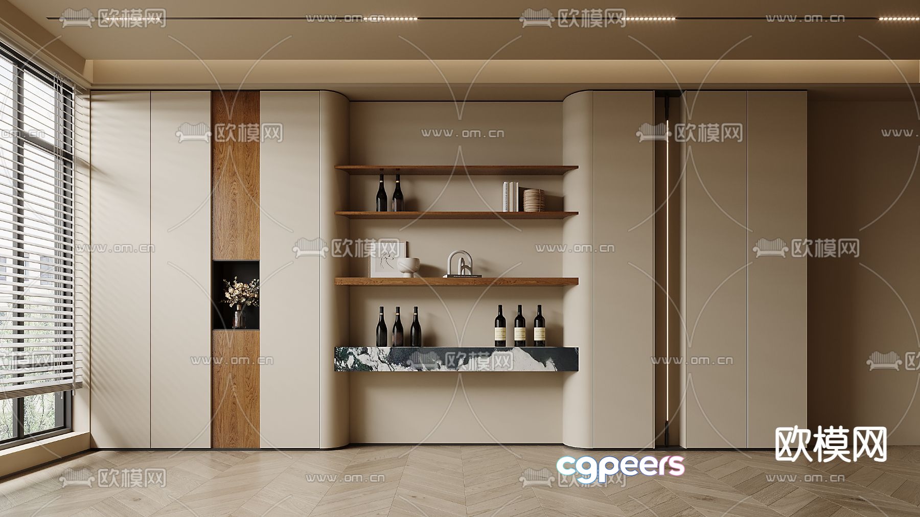 Creamy Wind Wine Cabinet 3D Model Creamy Wind Wine Cabinet 3D Model