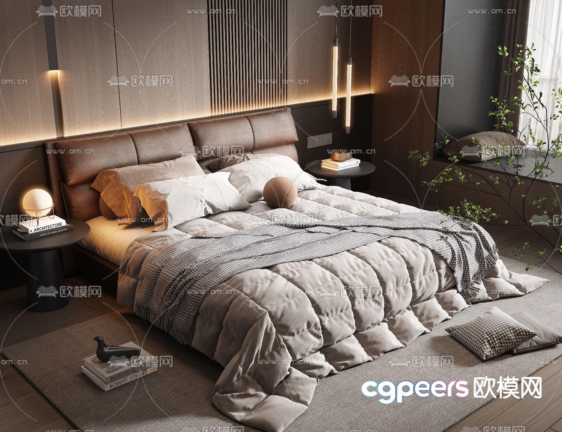 Leather double bed 3d model Leather double bed 3d model