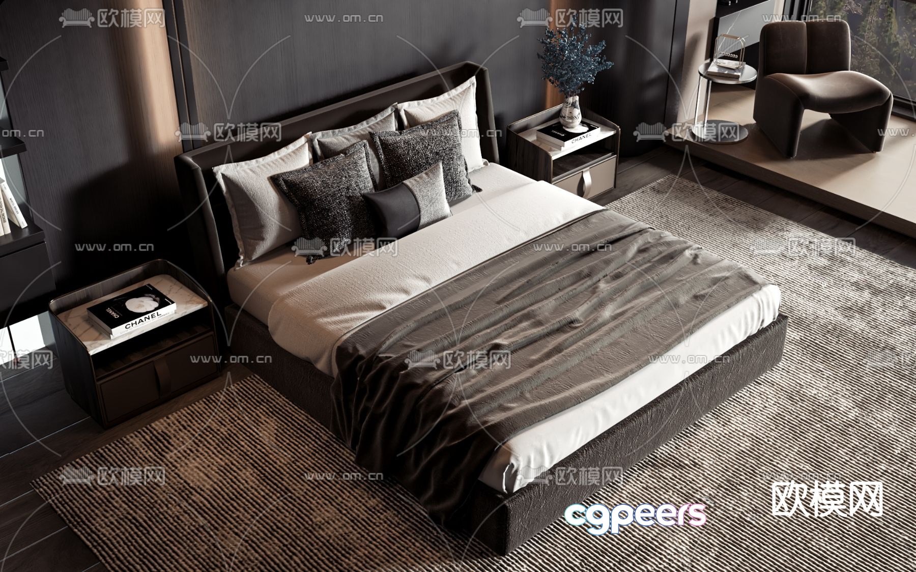 Modern double bed 3d model Modern double bed 3d model