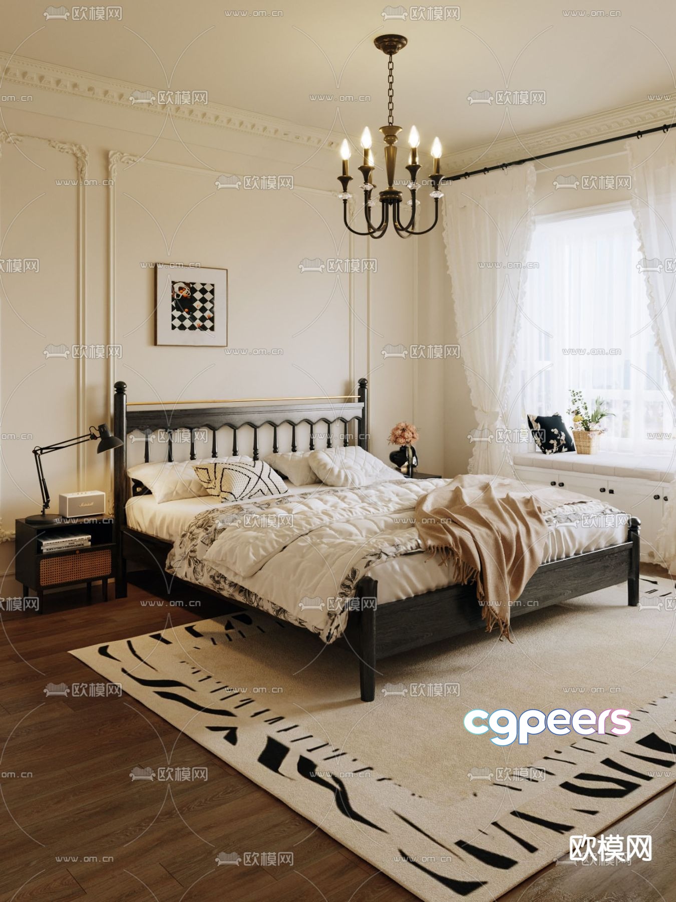 French double bed bed 3d model French double bed bed 3d model