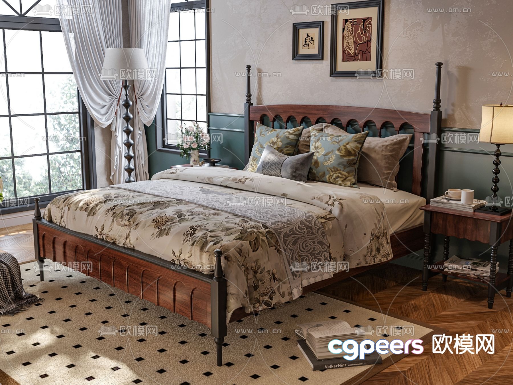 French double bed 3d model French double bed 3d model