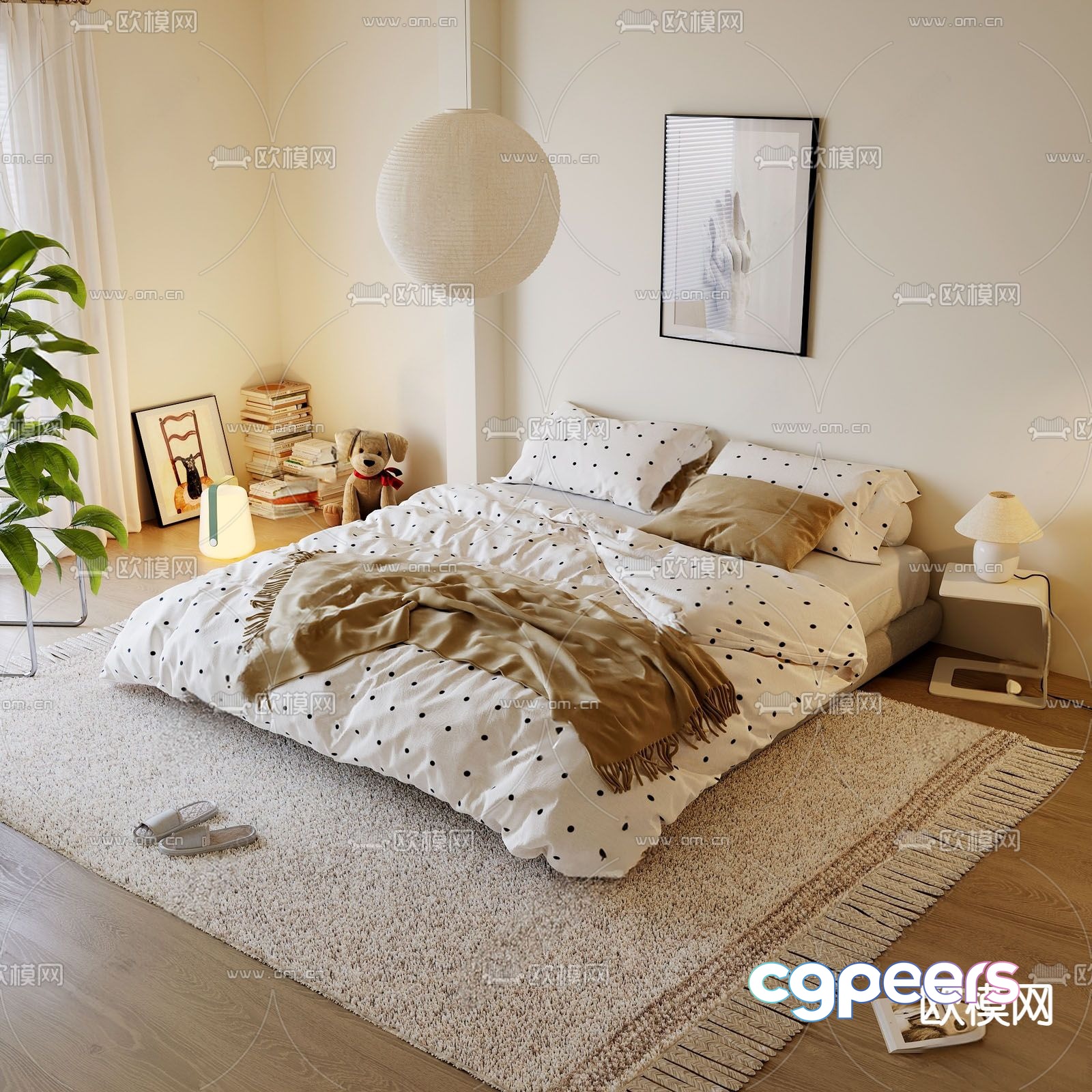 Cream style double bed 3d model Cream style double bed 3d model