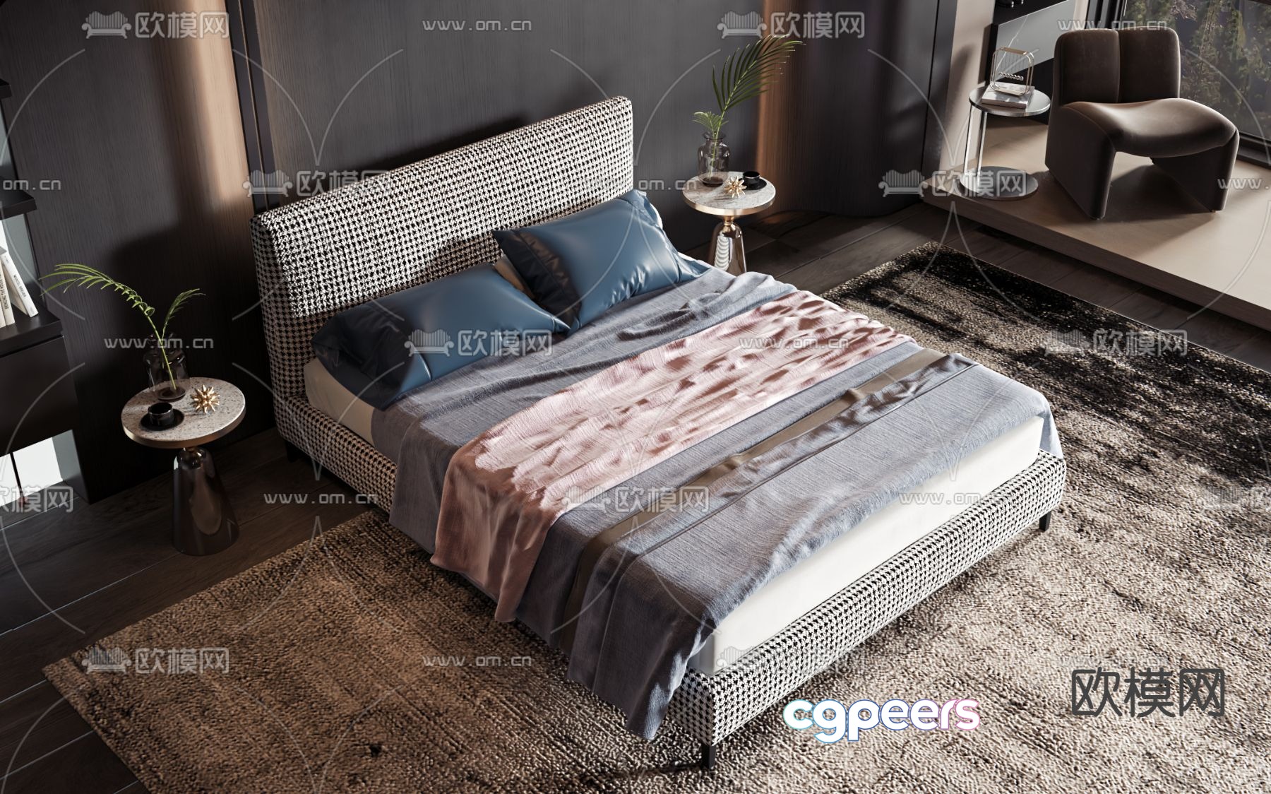 Modern double bed 3d model Modern double bed 3d model