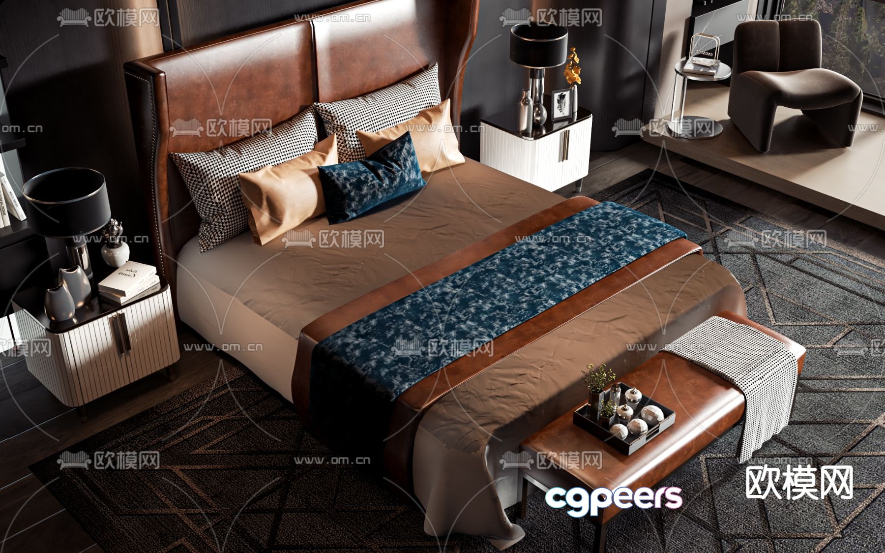 American double bed 3d model American double bed 3d model