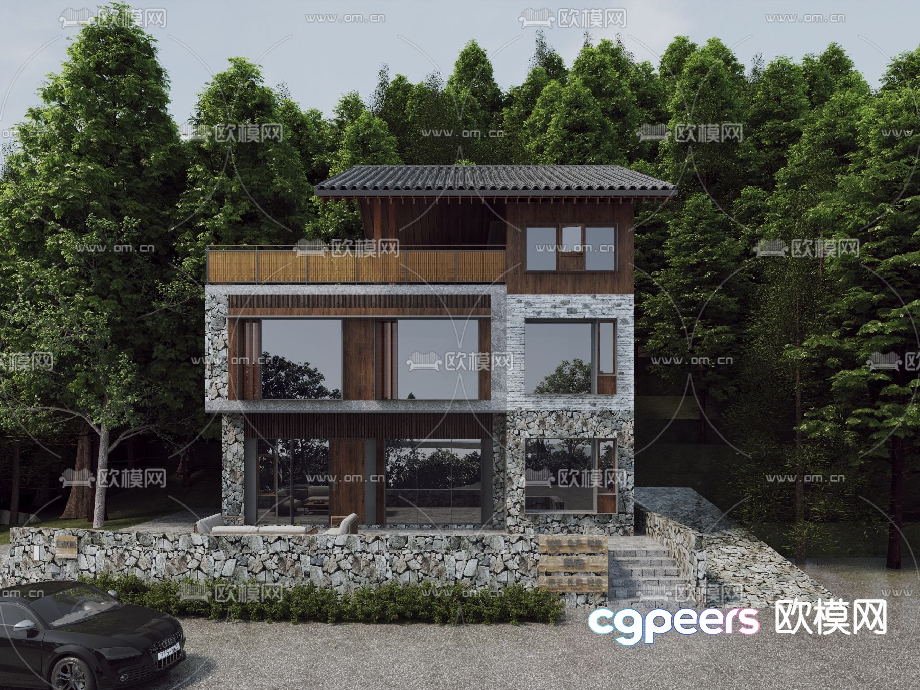 Log Wind Villa B&B appearance 3D model Log Wind Villa B&B appearance 3D model