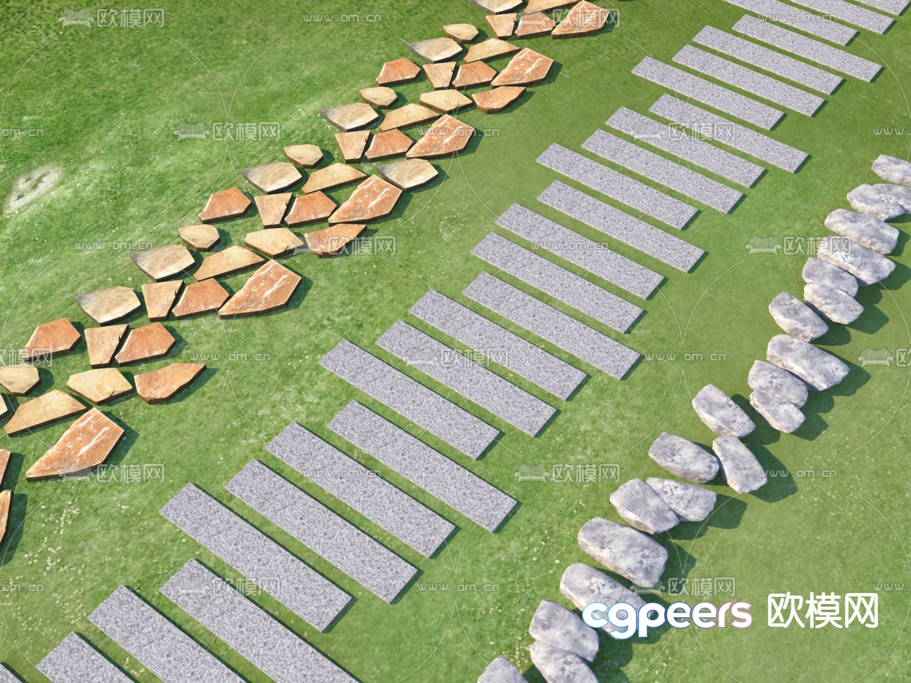 Modern landscape stone road 3D model Modern landscape stone road 3D model