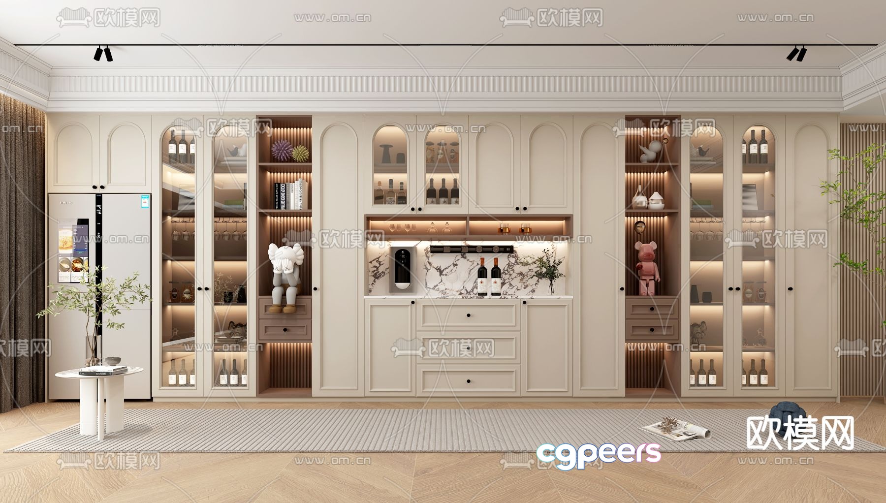 French wine cabinet semi-open wine cabinet 3D model French wine cabinet semi-open wine cabinet 3D model