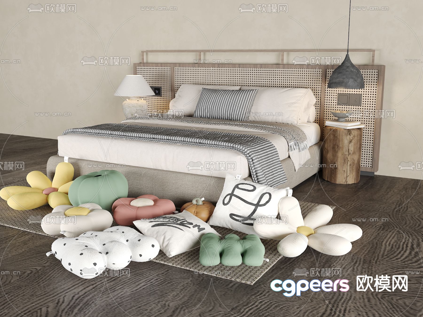 Wabi Sabi Double Bed Rattan Double Bed 3D Model Wabi Sabi Double Bed Rattan Double Bed 3D Model