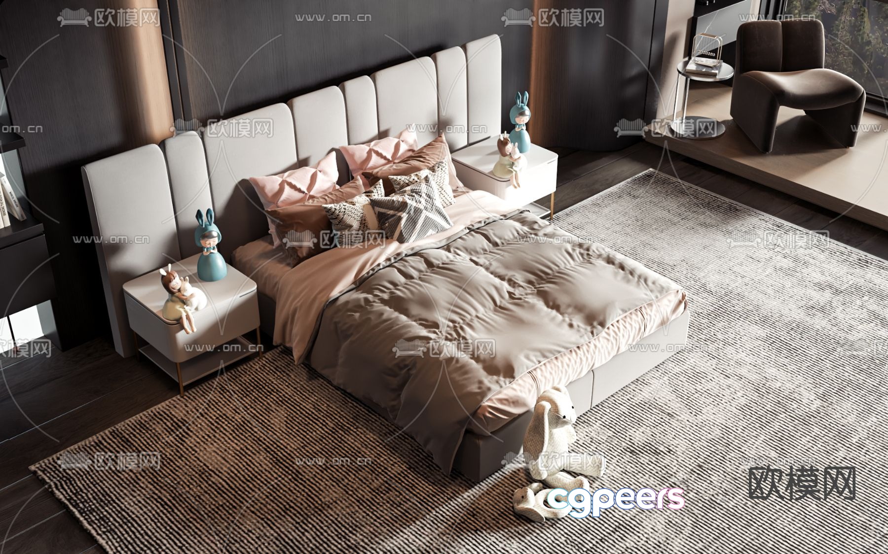 Modern double bed 3d model Modern double bed 3d model