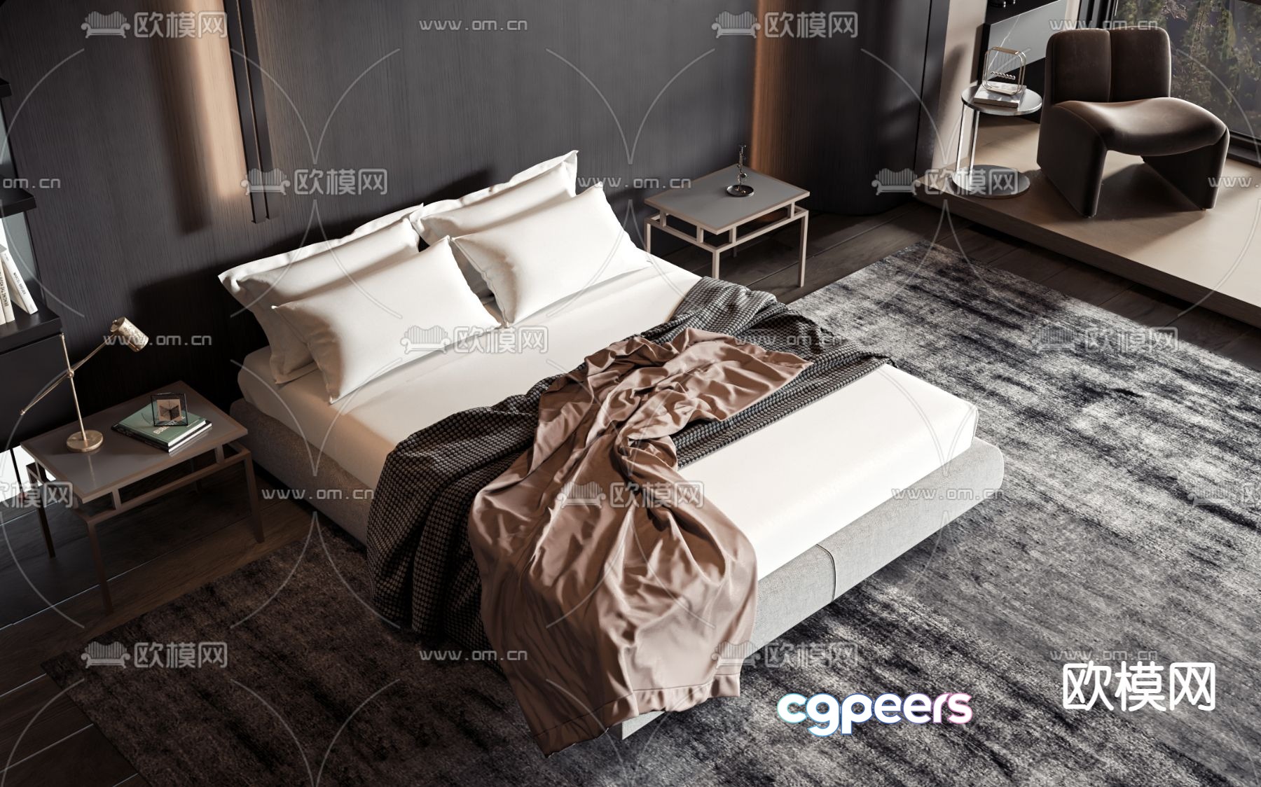 Modern double bed 3d model Modern double bed 3d model