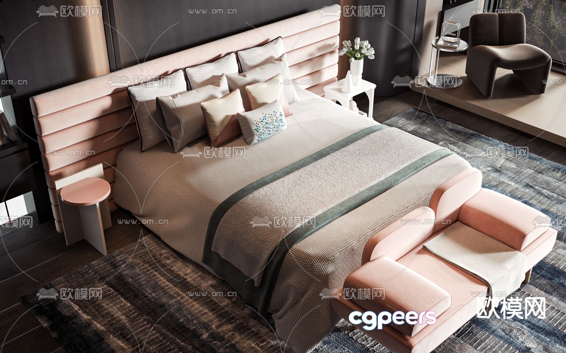 Modern double bed 3d model Modern double bed 3d model