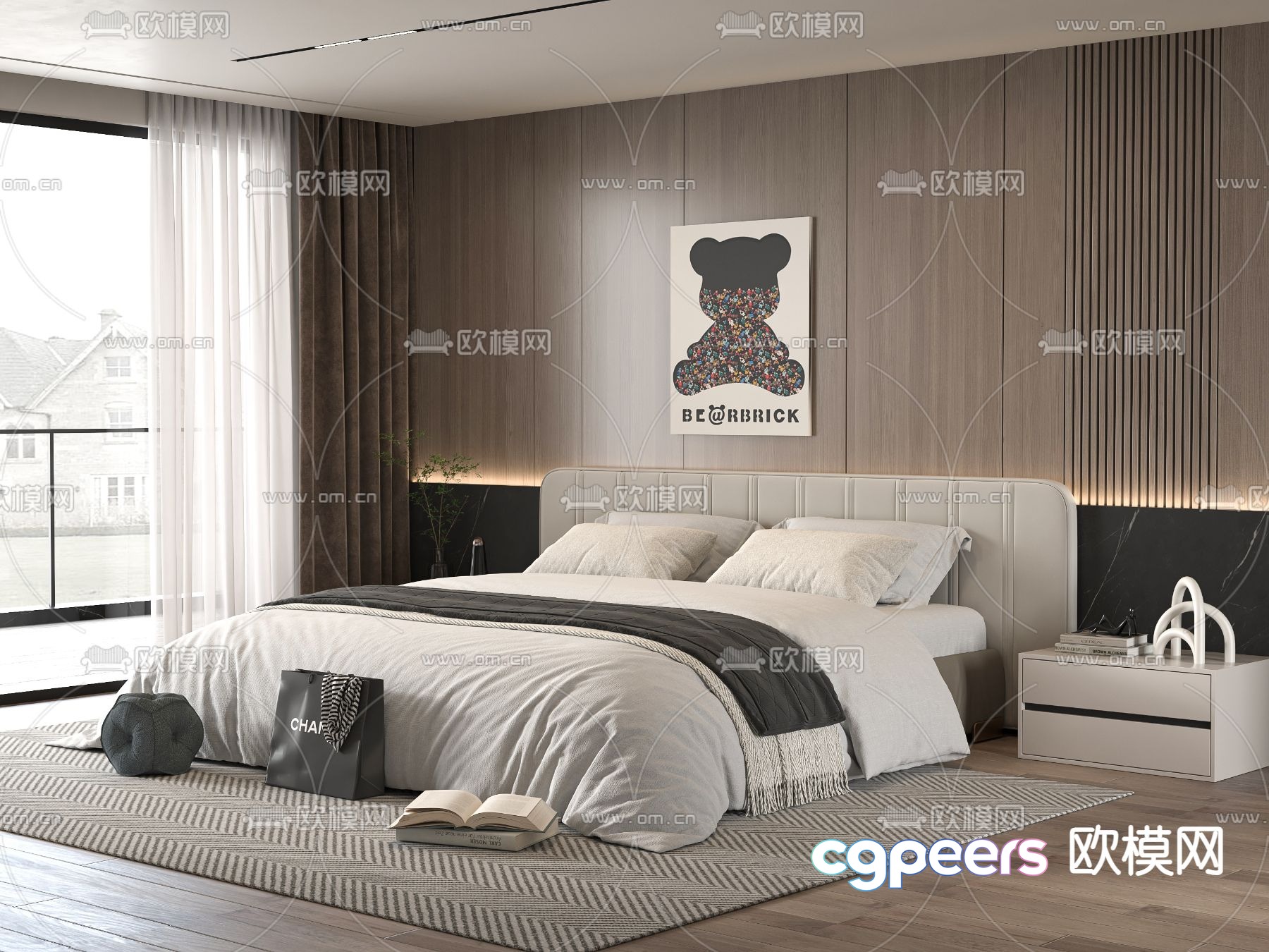 Minotti modern double bed 3d model Minotti modern double bed 3d model