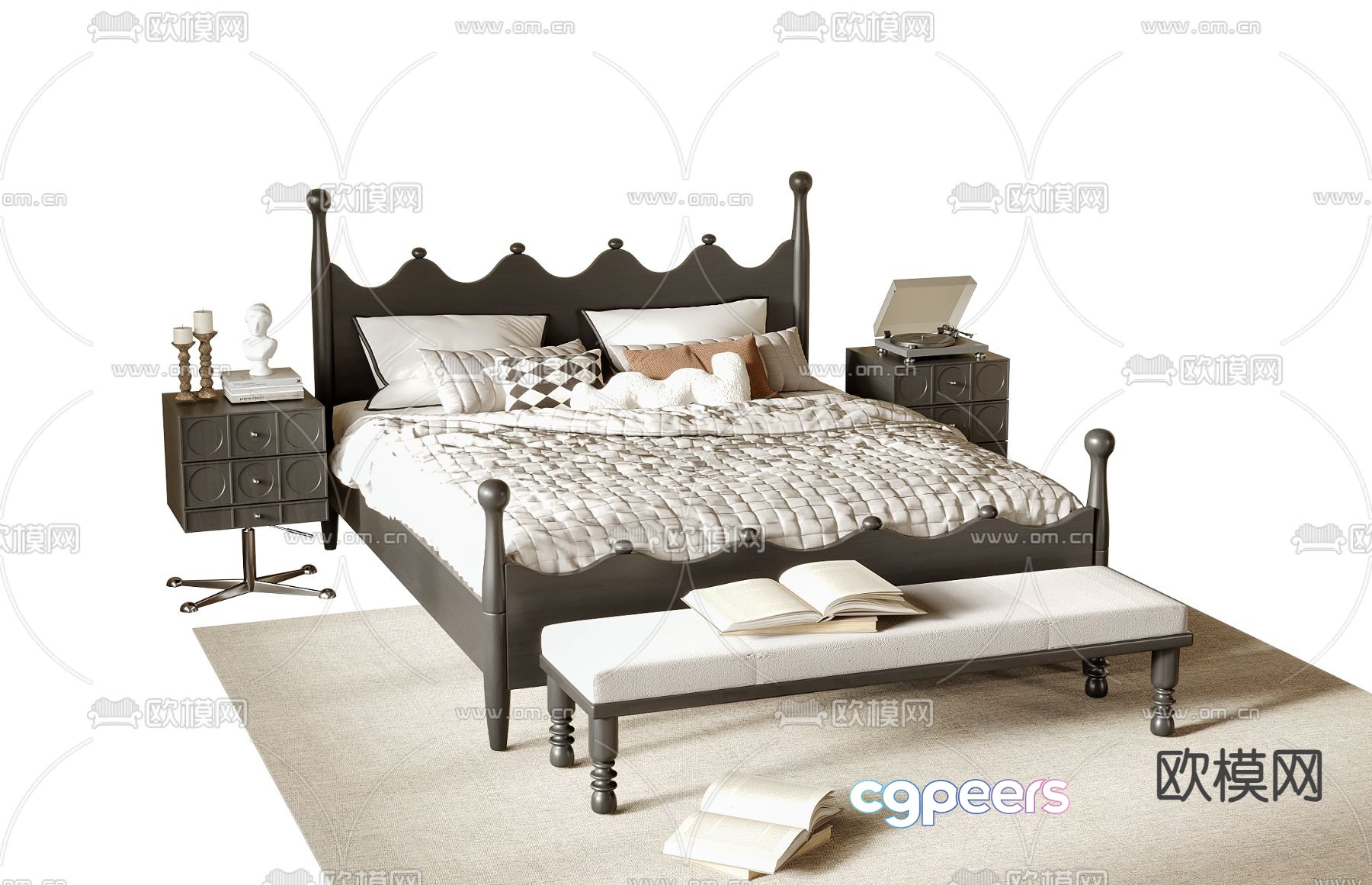 French double bed 3d model French double bed 3d model