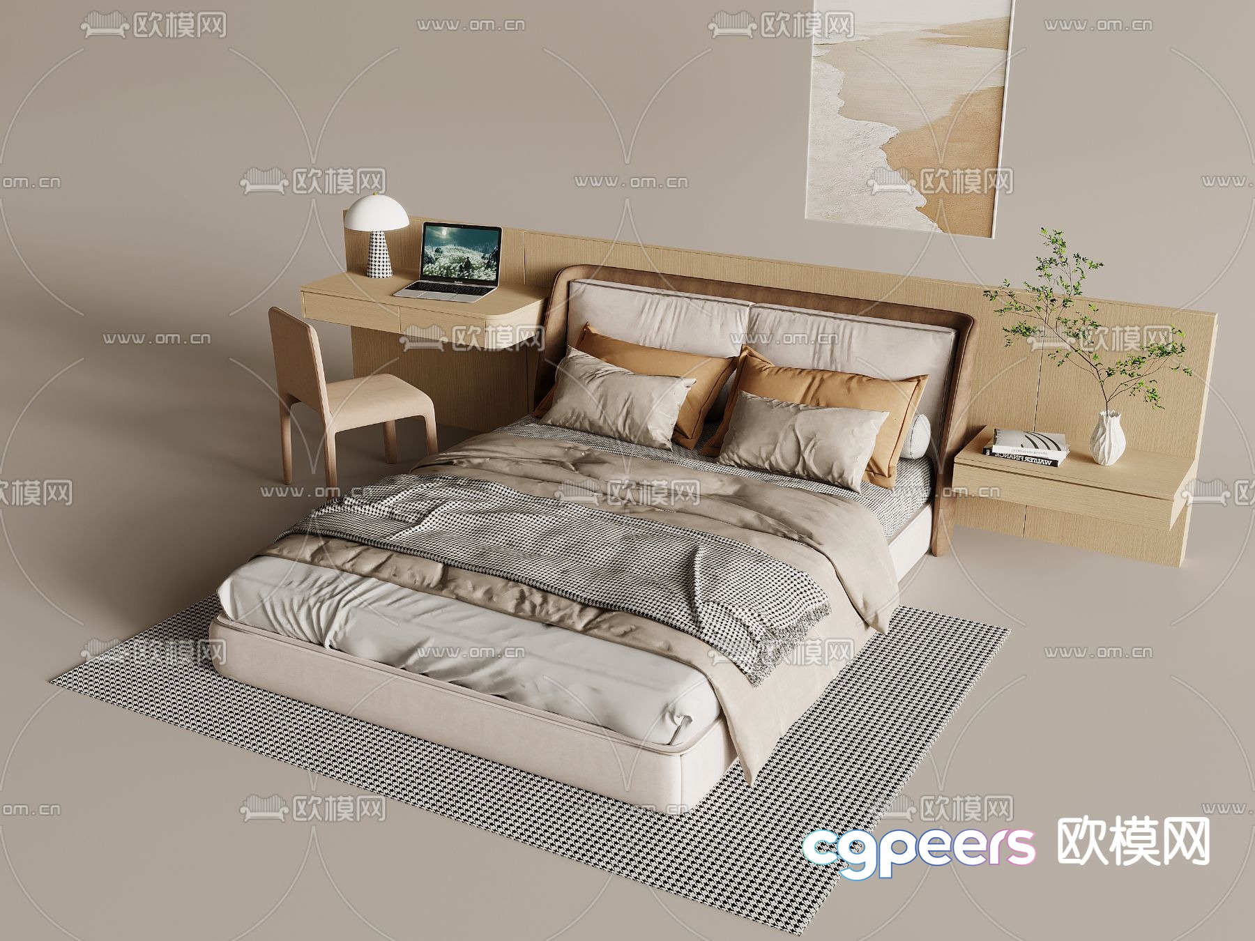 Modern double bed 3d model Modern double bed 3d model