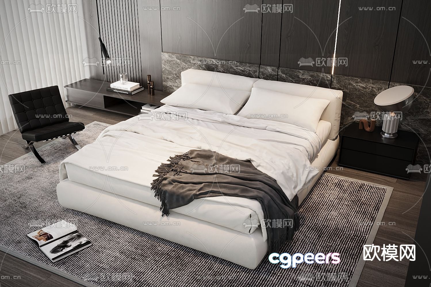 Modern double bed 3d model Modern double bed 3d model