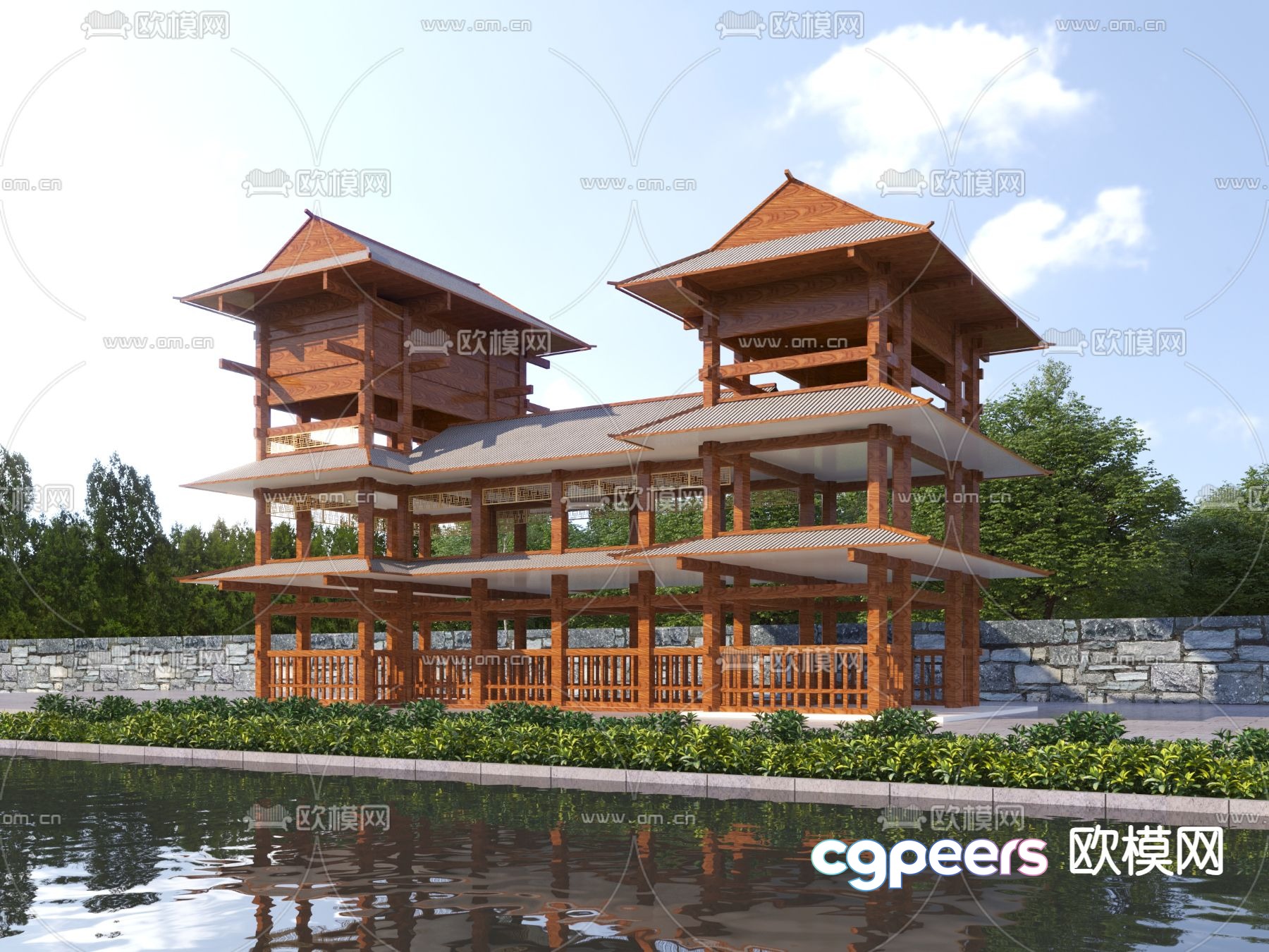 Chinese style gallery pavilion ancient building gallery 3D model Chinese style gallery pavilion ancient building gallery 3D model