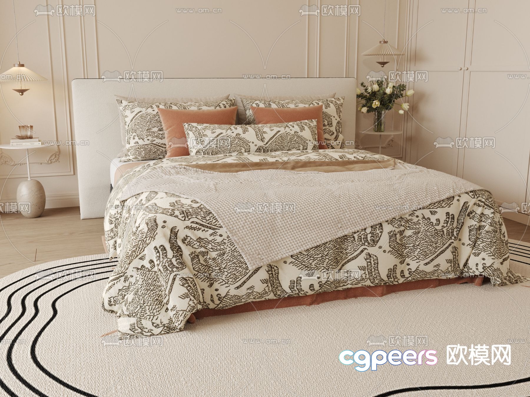 French double bed 3d model French double bed 3d model