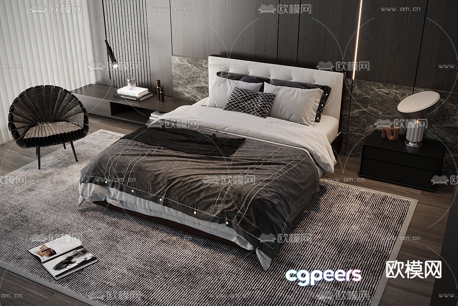 Modern double bed 3d model Modern double bed 3d model