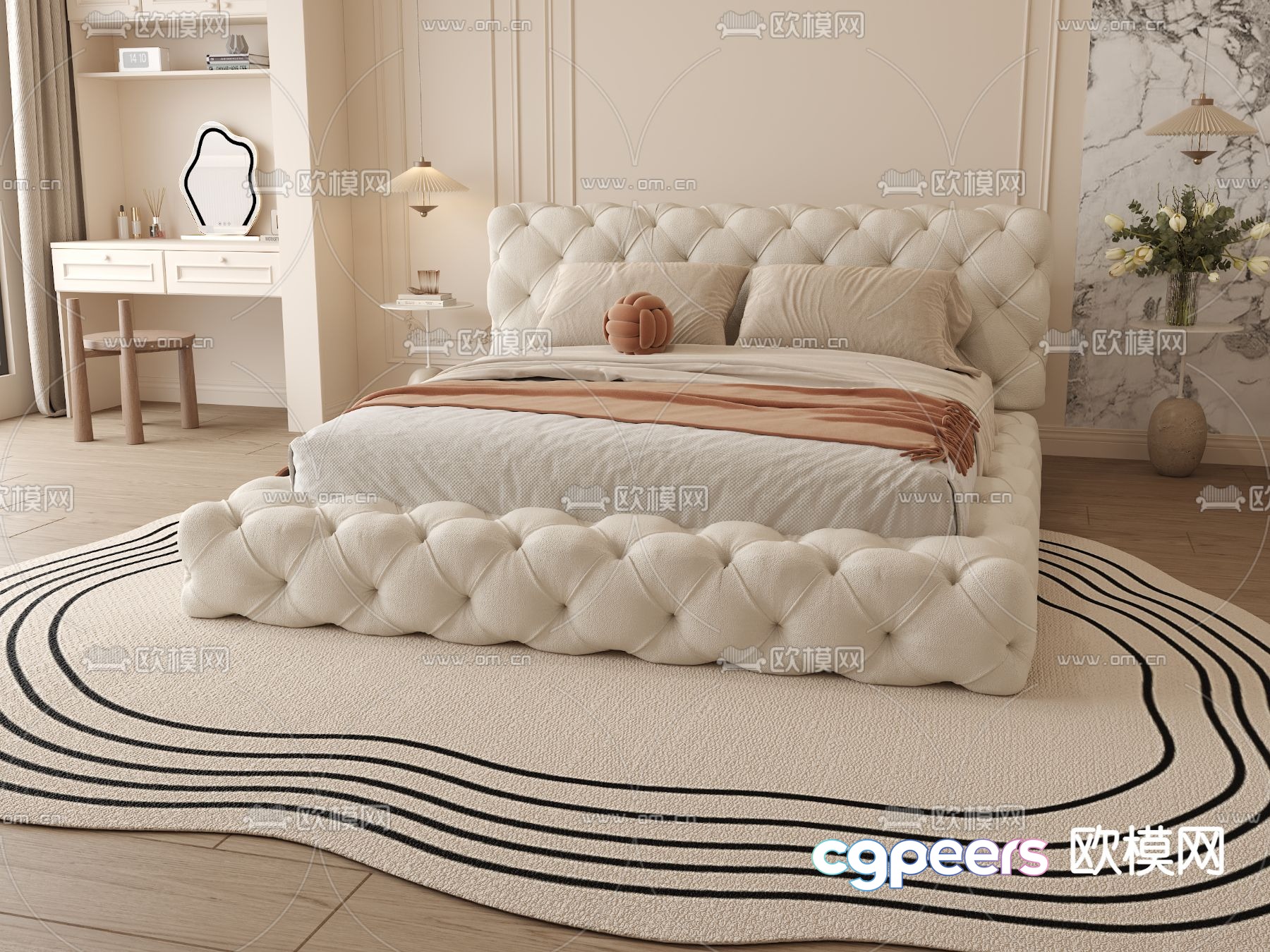 French double bed 3d model French double bed 3d model