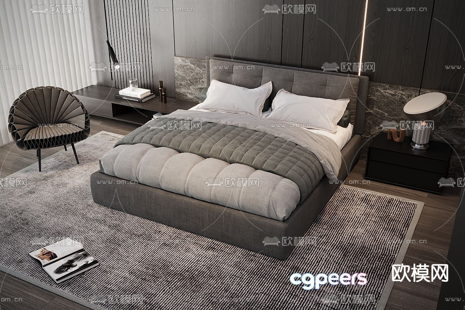Modern double bed 3d model Modern double bed 3d model