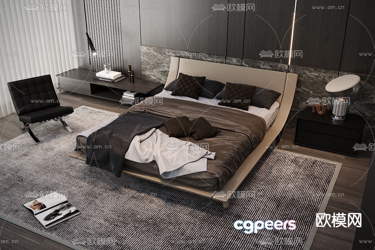 Modern double bed 3d model Modern double bed 3d model