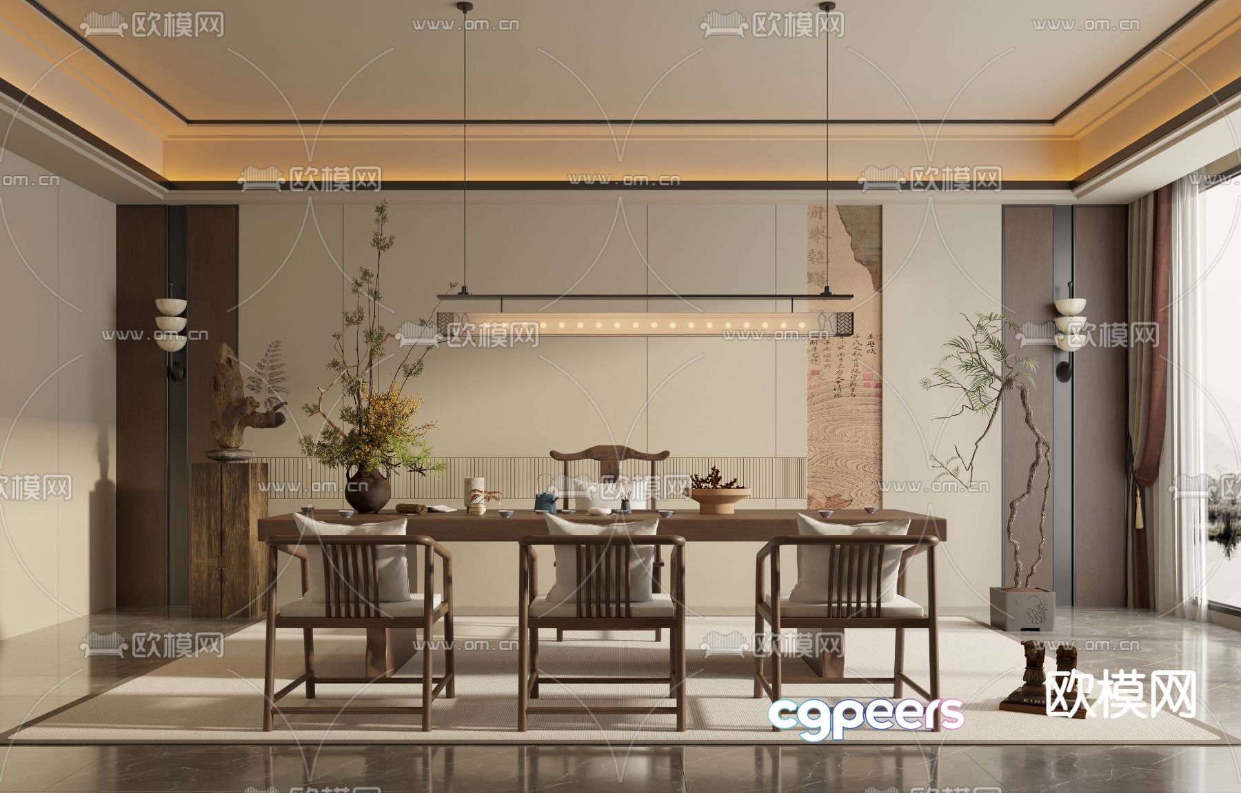 New Chinese tea room 3D model New Chinese tea room 3D model